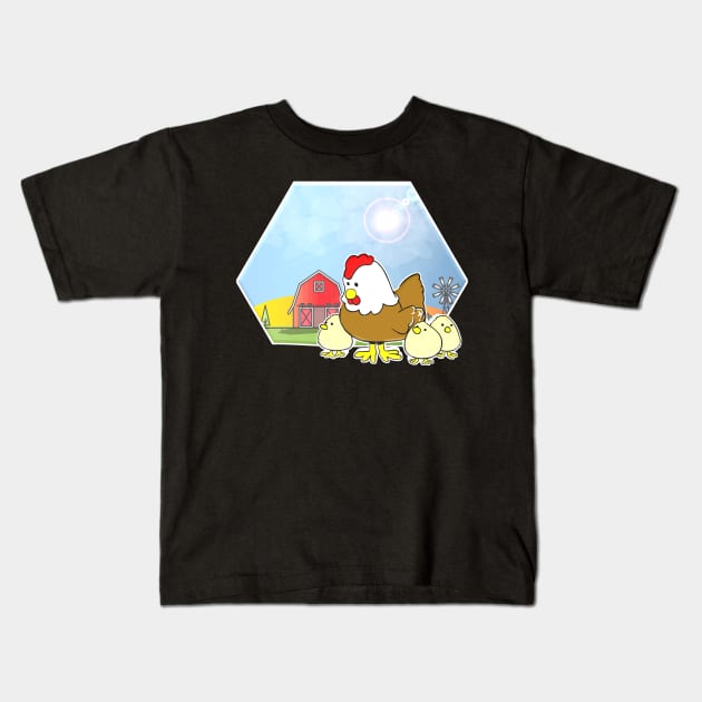 Farm Animals Chicken & Baby Chicks Kids T-Shirt by MaystarUniverse